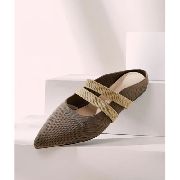 CUCCOO Women's Minimalist Pointed Closed Toe Slip-On Flat Mules Khaki Size 38 - Picture 4 of 13